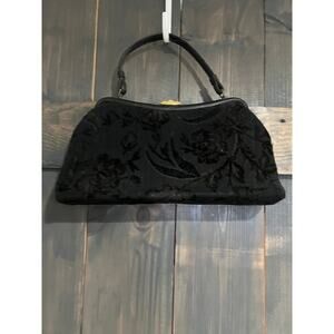 Vintage Verdi Purse Black Embroidery Floral Snap Closure Shoulder Bag Tapestry